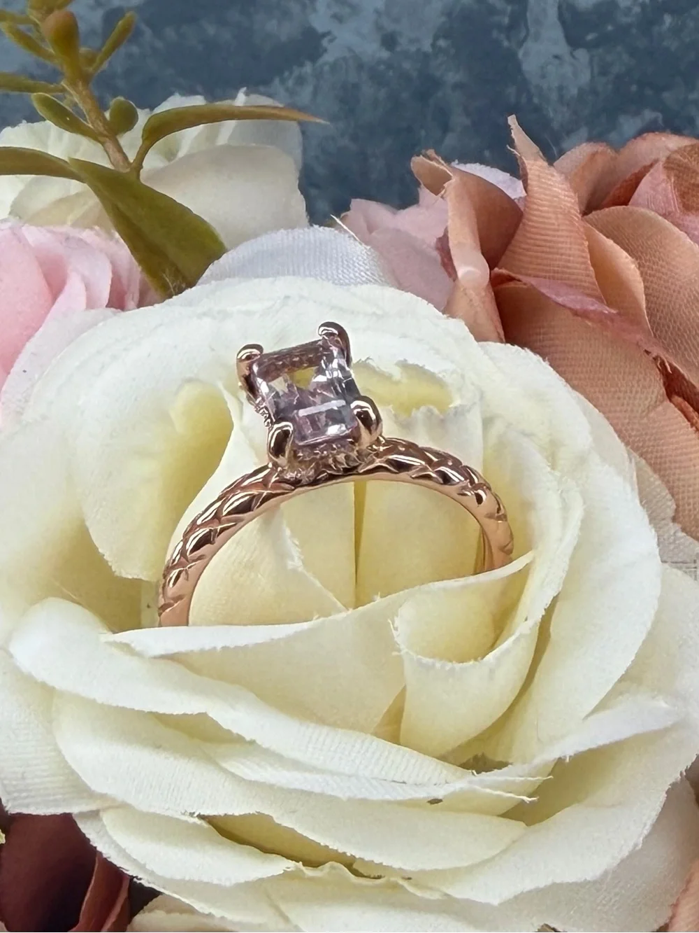 Stunning Hidden Halo Natural 1CT Pink Amethyst Ring 18K Rose Gold plated Size 8